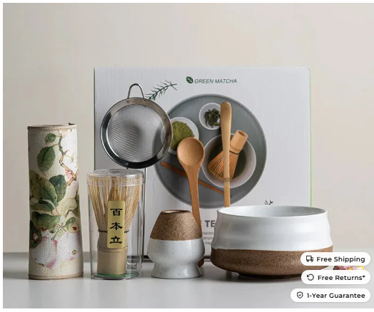 Matcha Set 8-Piece Sakura Design Ceramic Bowl Bamboo Whisk Frother